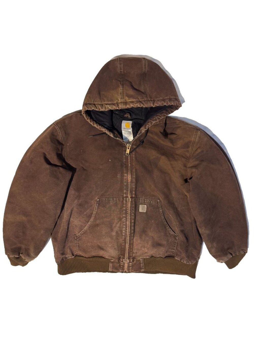Vintage Carhartt Active Jacket J130 DKB Dark Brown Zip Up Hooded Canvas XL